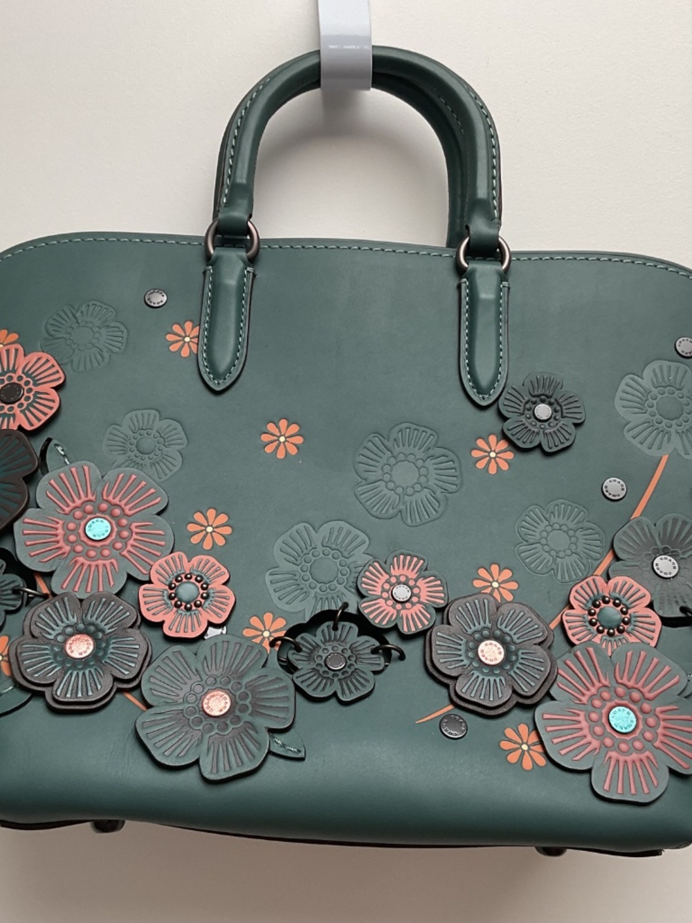Coach Tea Rose Handbag Purse with Floral Appliqués - Picture 4 of 12